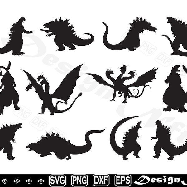 Godzilla svg, Ghidorah svg, Rodan Godzilla svg, Cut file for silhouette, eps, dxf, png, clipart, Design