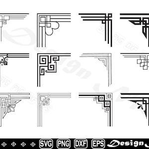 アート svg、アールデコ コーナー svg、デコ コーナー svg、デコ svg、コーナー svg、シルエットのカット ファイル、eps、dxf、png、クリップアート、デザイン