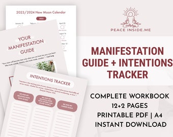Manifestation Guide | Manifestation Arbeitsbuch | Intentions Tracker | Manifest Your Dream Life | New Moon Kalender | Digitale und druckbare PDF