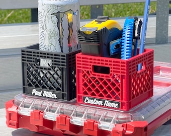 Minicaja de leche Milwaukee PACKOUT personalizada para organizar y guardar herramientas. Regalo ideal para electricistas, contratistas, mecánicos, Día del Padre y aficionados al bricolaje.