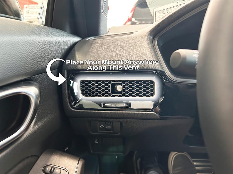 2023+ Honda CR-V MagSafe phone mount installed on dashboard honeycomb vent for 6th generation CR-V models 2023 2024 2025 2026. Custom vent phone holder with ultra strong MagSafe magnet for secure hands-free driving. Honda CRV phone mount compatible with iPhone 12 13 14 15 16 and Android using MagSafe ring. Adjustable CR-V dashboard phone holder for driver and passenger use, no tools or adhesive required.