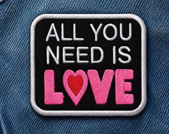 All You Need Is Love Embroidered Patch | Pink Heart Patch | Retro Love Patch for Jacket, Vest, Backpack or Hat
