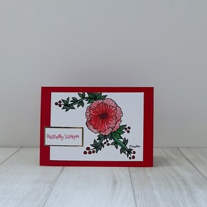 Handgemalte rote Karte, Blumen Geburtstagskarte, Aquarell Karte, Karte zum Geburtstag, Grußkarte für Mama, Geburtstagskarte für Sie, Karte für Mama.