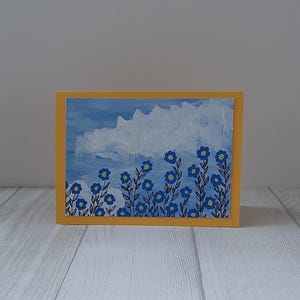 Blaue Blume Karte, Handgemalte Blume Karte, Karte für Familie, Karte für Freund, Karte zum Geburtstag, Grußkarte für alle, Danke-Karte.