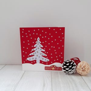 Handmade Felt Christmas Tree Card: Festive Red Holiday Greeting