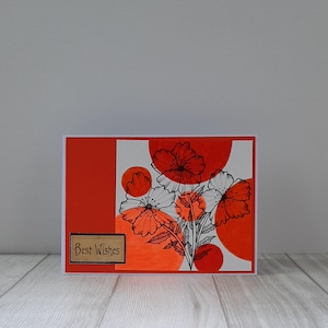 Biglietto d'auguri arancione, biglietto disegnato a mano, biglietto con fiori dipinti, biglietto con fiori d'arancio, biglietto bianco con busta, biglietto arancione in grassetto, biglietto per occasioni.