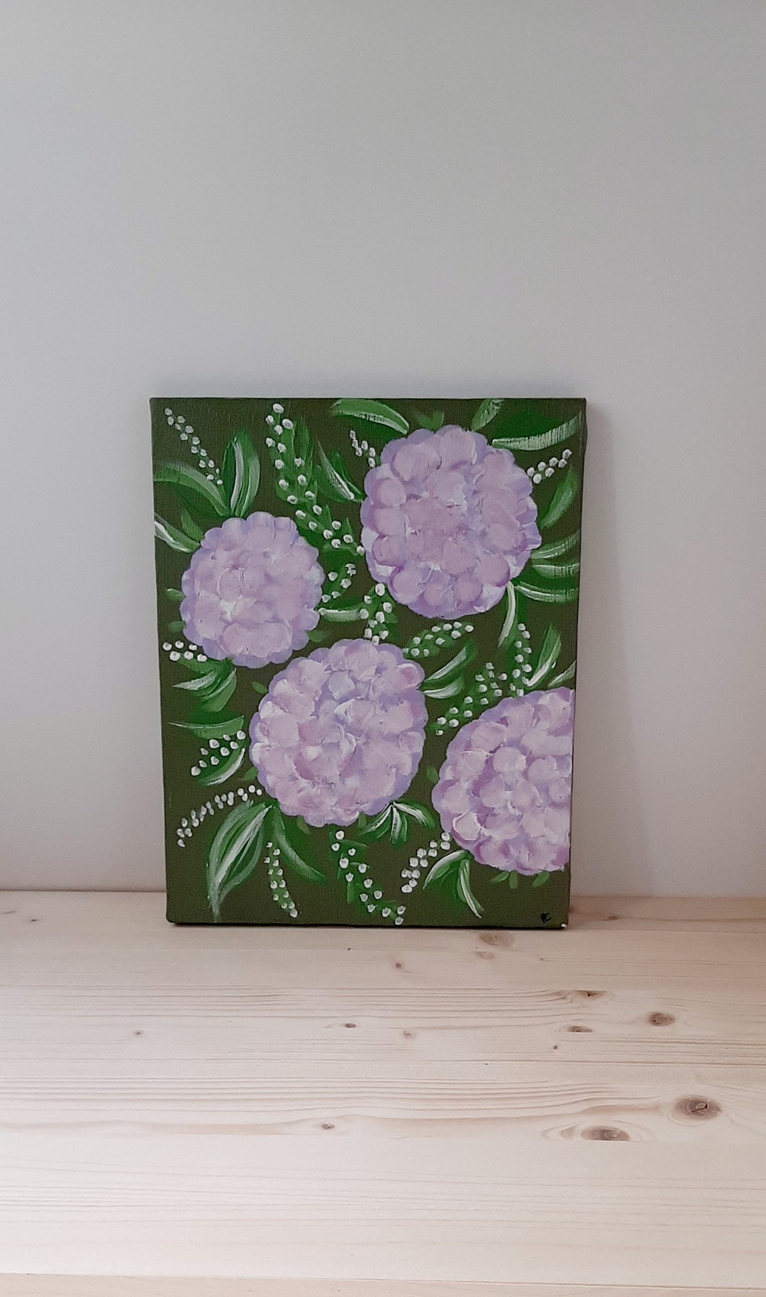 Purple & Green Floral Painting on Canvas, Bright Floral Artwork, Floral ...