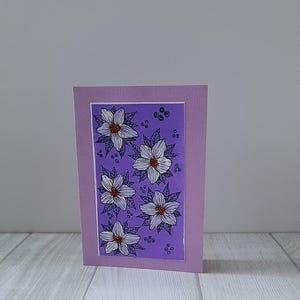 Lila Karte, Blumenkarte, Danke-Karte, Notizkarte, Anlasskarte, handgemachte Karte, Karte zum Geburtstag, Grußkarten, Geburtstagskarten für sie