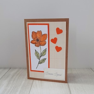 Orange Blumenkarte für besonderen Anlass, Blumengrußkarte, Karte für besonderen Anlass, Grußkarte für Mama, Blumenkarte, handgezeichnete Karte.