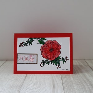 Carte de fleur rouge, Carte de fleur peinte à la main, Carte de fleur aquarelle, Carte pour amoureux des fleurs, Carte pour maman, Carte pour petite amie, Carte de remerciement.