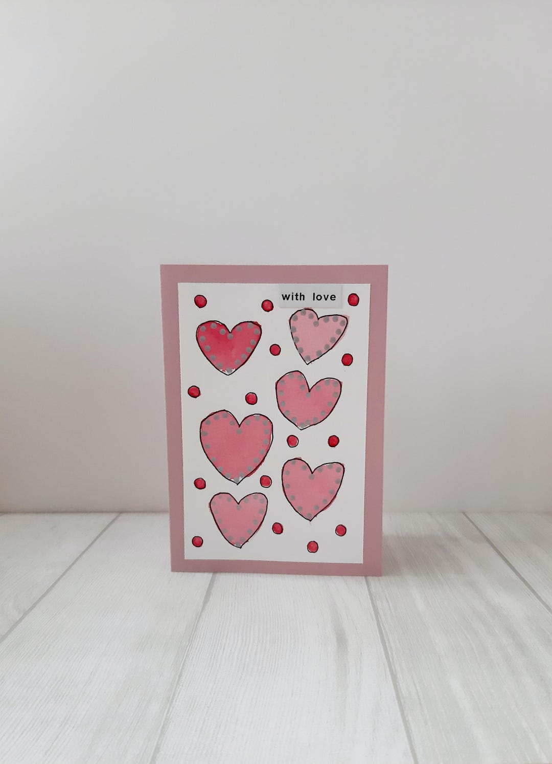 Pink & Red Heart Greeting Card, Engagement Card; This is a Hand Painted ...