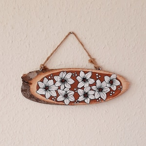 Floral Acrylic Painting on Wood Slice - Rustic Cottage Wall Decor