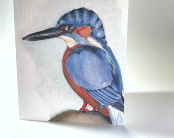 Watercolour Kingfisher Blank Greeting Card