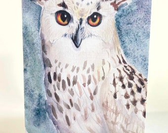 Greeting Card Watercolour Owl Blank Card   - Gift card - Art