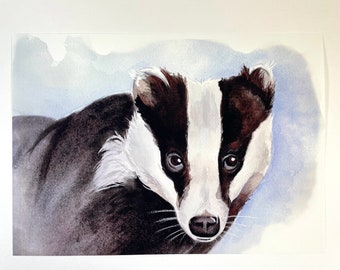 Winter Badger Watercolour Print - animal - illustration - Cat - home decor - wall art - gift - Wildlife