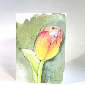 Wenskaart Aquarel muis in tulp blanco kaart - Cadeaukaart - Art