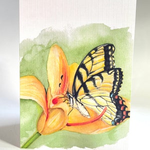 Aquarell Gelb Schmetterling Blanko Karte - Geburtstag - Schmetterling Blume - Grußkarte - Geschenkkarte