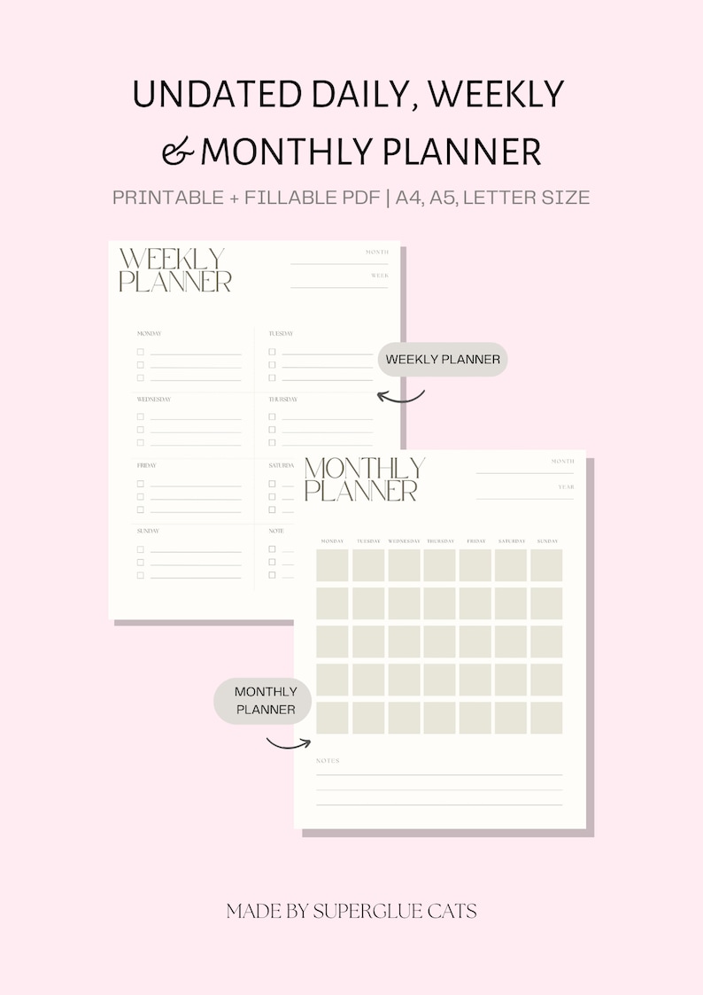 Undated Printable Daily Weekly & Monthly Planner - Etsy