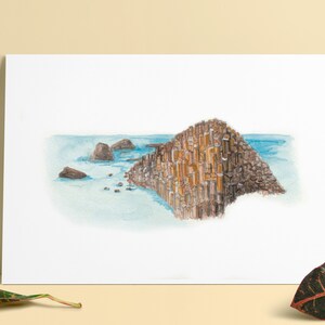 Giants Causeway Ilustração em aquarela pintura Impressão A5/A4 Irlanda do Norte