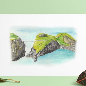 Carrick-a-Rede Hängebrücke Aquarell Illustration Malerei Druck A5/A4 Nordirland