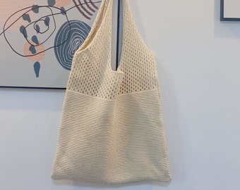 Sac à bandoulière en crochet simple, cartable fait à la main, sac tricoté, sac de grande capacité, sac à provisions, sac pour femmes