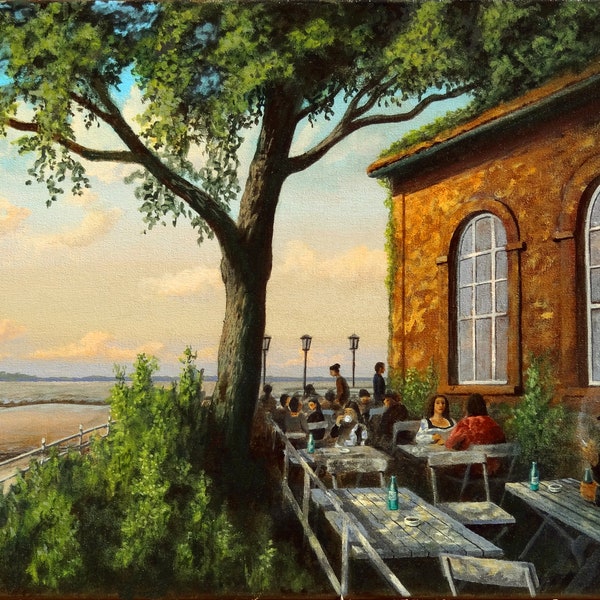 Acryl Gemälde als Foto Hartschaum Alu-Dibond - Kurhaus Dangast Niedersachsen Szenerie Menschen - 10x15 20x30 30x45 40x60 Werner Buß Künstler