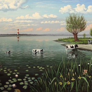 Acrylic Painting Realistic Cows Alu-Dibond Hard Foam Photo Landscape 10x15 20x30 30x45 40x60 50x75 Landscape Werner Buss