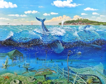 Acrylic painting as photo hard foam Alu-Dibond - surrealistic sea whale maritime underwater world - 10x13 20x25 30x40 40x50 50x60 Werner Buß