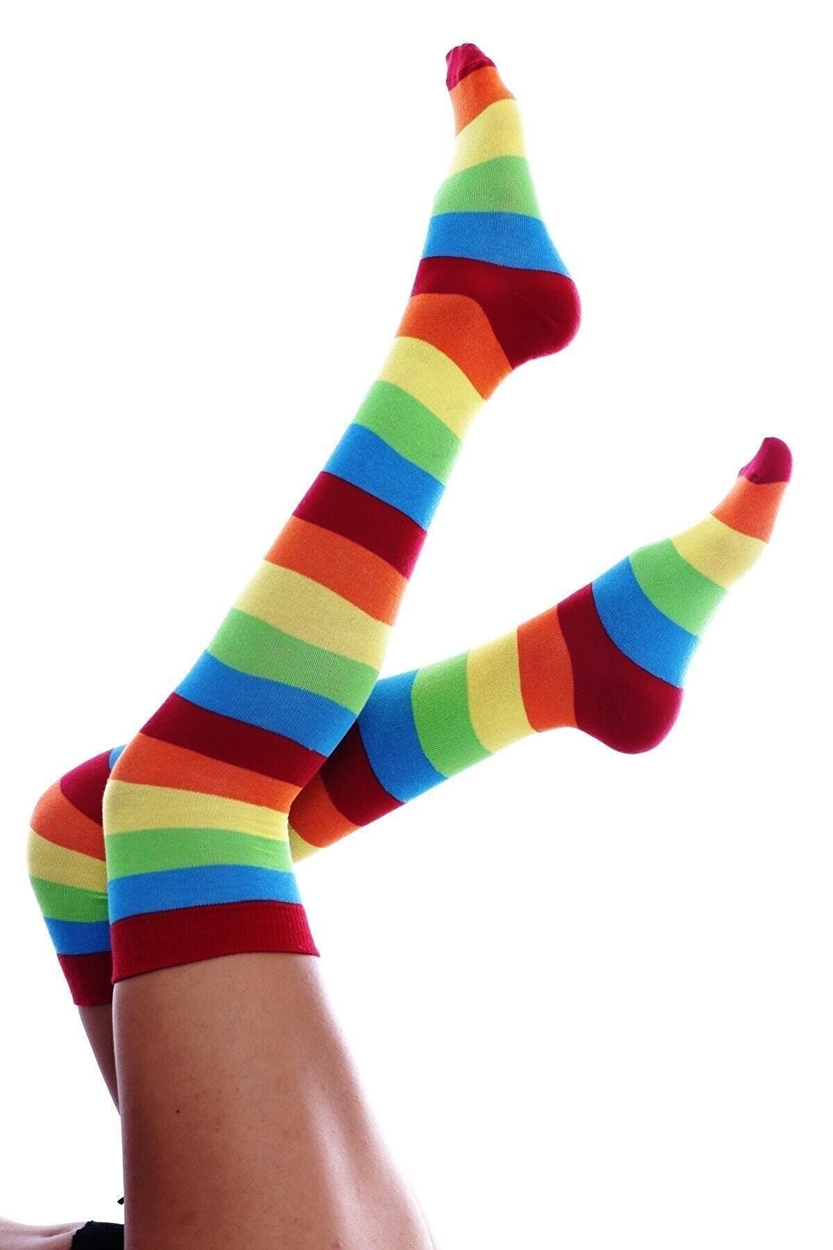 Jual ONGKIR YiZYiF Colorful Rainbow Stockings Striped High Thigh Knee Socks  Arm Warmer Gloves Shopee Indonesia