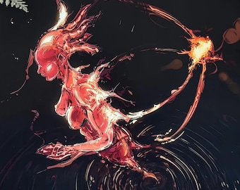 Dark Fantasy Print – Fire Spirit Wall Art, Cosmic Flames Painting, Feminine Deity