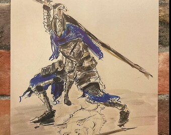 Dark Souls Artorias & Sif Art Print, Traditional Illustration,  190x230mm