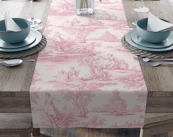 Pink Jouy Table Runner Cotton Table Runner Pink Runner Jouy Decor Table French Inspiration Table Runner Pink Versailles Style Dining