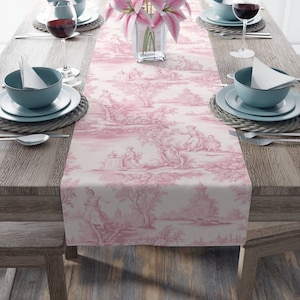 Pink toile de Jouy table runner French table decor