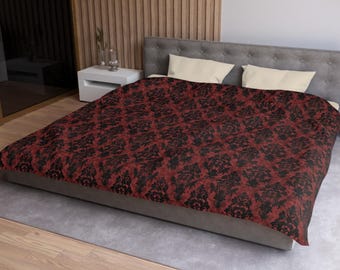 Gothic Duvet Cover - Red & Black Damask Bedding
