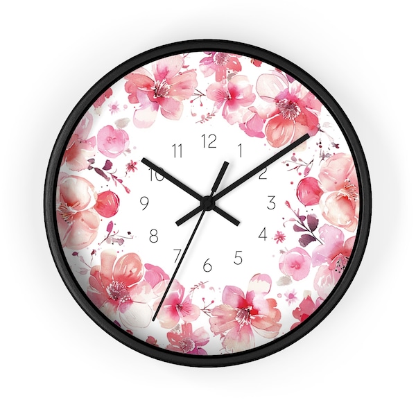 Pink Floral Clock Pink Flower Clock Chic Pink Botanical Clock Minimalist Floral Cute Clock Gift for Her Floral Clock Girl Bedroom Wall Decor