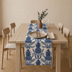 Blue Pineapple Table Runner: Azulejo Style Dining Decor