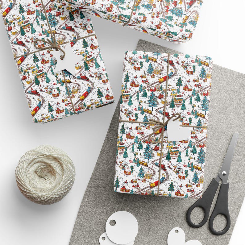 Christmas Train Wrapping Paper: Nostalgic Winter Gift Wrap, Children's Holiday Paper image 5