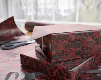 Gothic Damask Wrapping Paper: Red and Black Victorian Style Gift Wrap