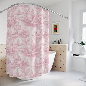 Pink Jouy shower curtain French toile de Jouy bathroom decor