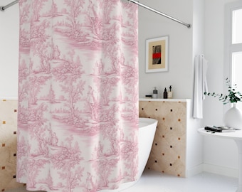Cortina de ducha Jouy rosa: decoración de baño con estilo chinoiserie francés