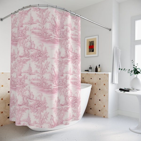 Pink Jouy Shower Curtain Bathroom Girl Decor Pattern Shower for Her Curtain Girl Decor French Style Curtain Versailles Decor Chic Bathroom