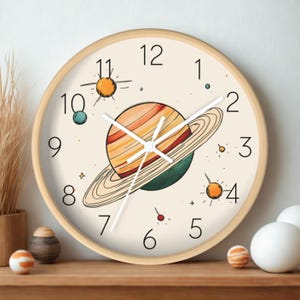 Planet Wall Clock: Kids Space Nursery Decor