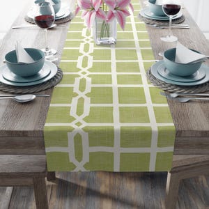 Midcentury table runner Lime cream dining decor