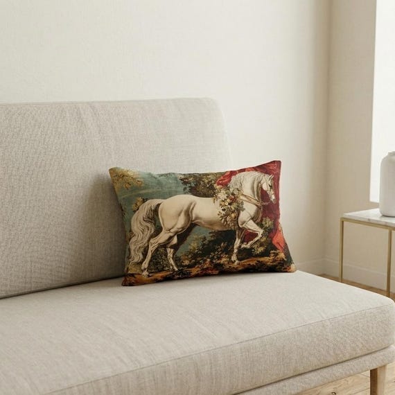French Country Horse Throw Pillow: Victorian Equestrian Decor