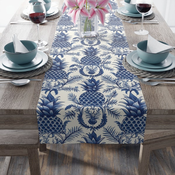 Pineapple Table Runner Pineapple Blue Table Chic Azulejo Runner Table Zellij Runner Dining Decor Azulejo Blue Zellij Decor Table Pineapple