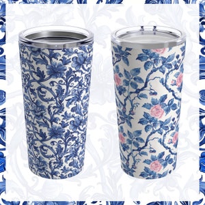 Blue floral tumbler Flower chinoiserie travel mug