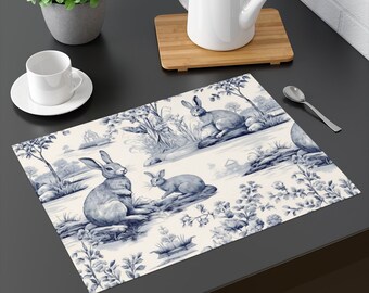 Easter Placemat Easter Jouy Placemat Floral Easter Rabbit Dining Placemat French Jouy Floral Bunny Rabbit Placemat Set Cotton