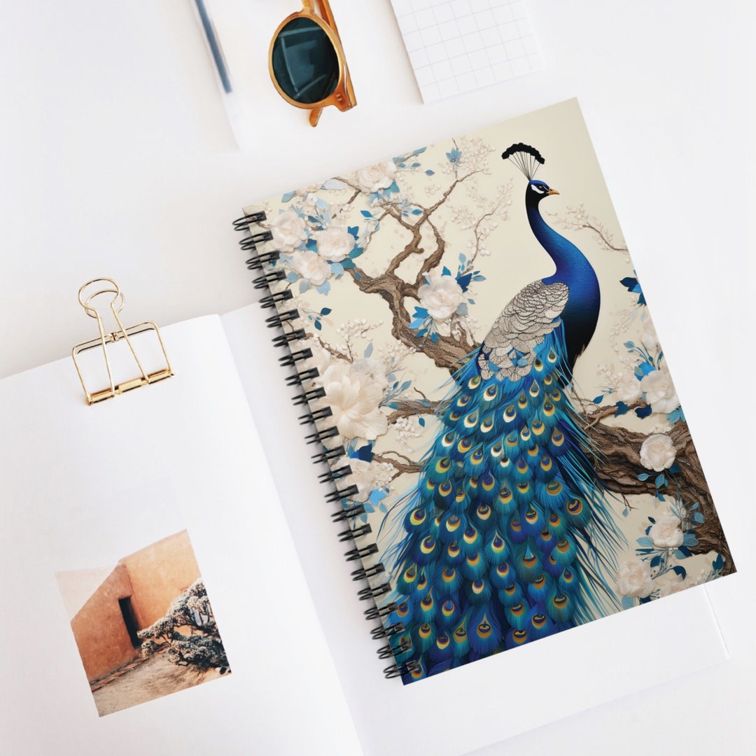 Peacock Spiral Notebook Ruled Lines Blue Magnificent Peacock Notebook