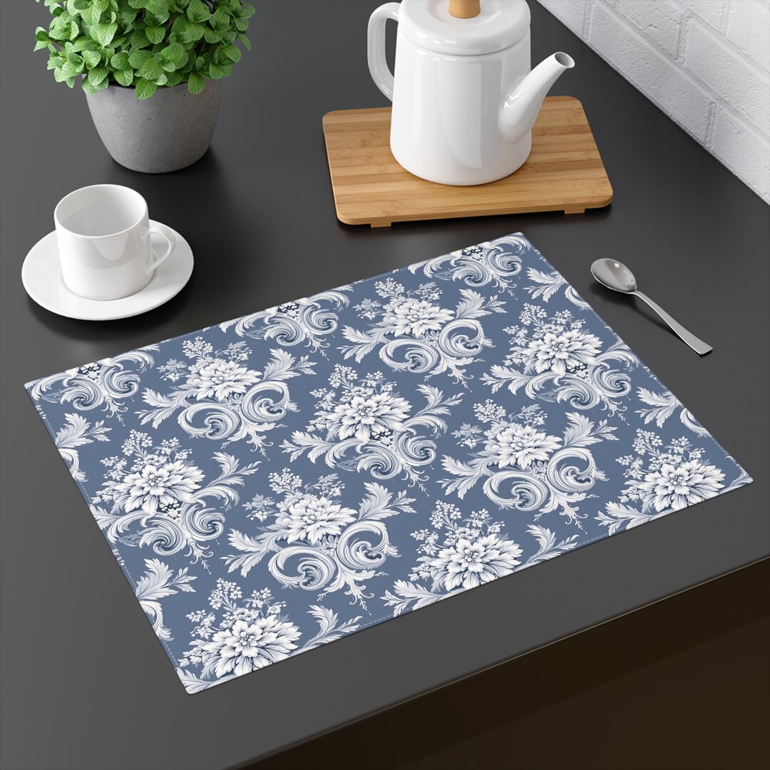 Blue Damask Placemat Cotton Chic Damask Decor Versailles Placemat