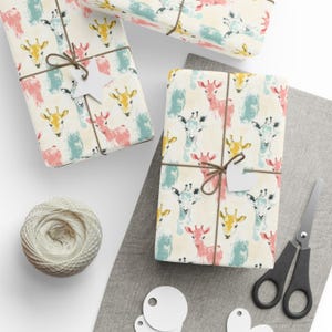 Giraffe wrapping paper Pastels giraffes gift wrap for kids